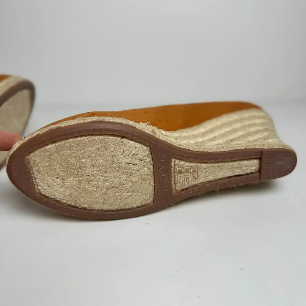 J.Crew Espadrille Wedge Heels Women’s 10.5 Camel Suede Comfort Shoes BY142